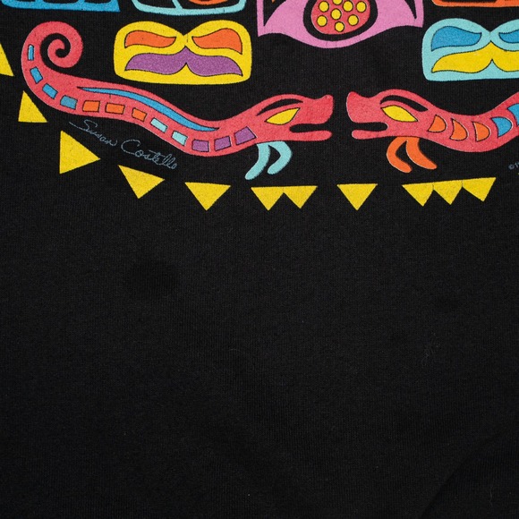 Vintage 1991 Susan Costello Sweatshirt XL Black Totem Pole Aztec Indian Pop Art - Picture 4 of 8